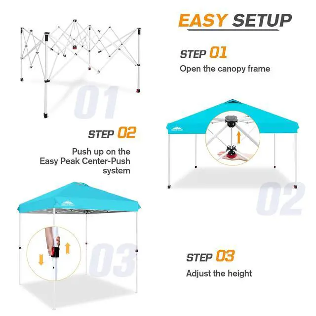Alt view image 2 of 7 - Pop Up Canopy Tent with Wheeled Carry Bag, 8 Stakes, 4 Ropes, Easy Set Up Tent Canopy, 6.6x6.6 ft, Light Blue