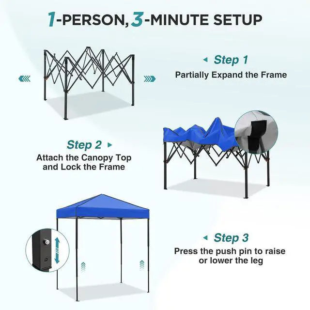 Alt view image 2 of 7 - 6x4 Instant Pop Up Canopy Tent, Straight Leg Sun Shelter, Portable Canopy with Carry Bag for Camping, Beach & Sports, Blue