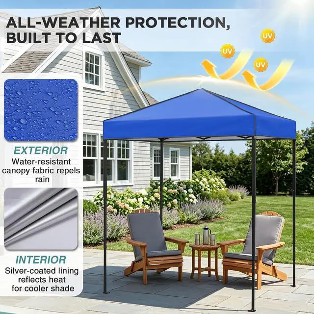 Alt view image 4 of 7 - 6x4 Instant Pop Up Canopy Tent, Straight Leg Sun Shelter, Portable Canopy with Carry Bag for Camping, Beach & Sports, Blue