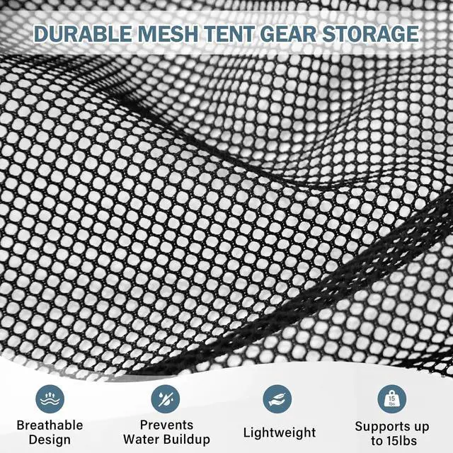Alt view image 5 of 7 - Compact Corner Mesh Shelf for Canopy Tent, Portable Gear Hanging Shelf Camping Accessory, Carry Bag Included, Black
