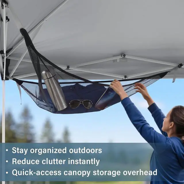 Alt view image 7 of 7 - Compact Corner Mesh Shelf for Canopy Tent, Portable Gear Hanging Shelf Camping Accessory, Carry Bag Included, Black