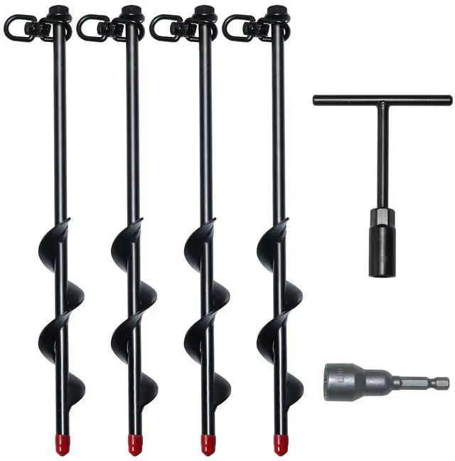 Main image of Heavy Duty Ground Anchor Kit, 12 Spiral Screw-in Stakes with Drill Adapter & T-Handle, Secure Anchors for Trampoline, Tent, Canopy, Shed, Carport, Garden & Outdoor Use (Set of 4)