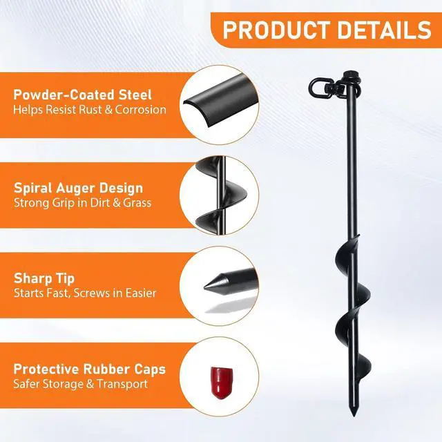 Alt view image 2 of 7 - Heavy Duty Ground Anchor Kit, 12 Spiral Screw-in Stakes with Drill Adapter & T-Handle, Secure Anchors for Trampoline, Tent, Canopy, Shed, Carport, Garden & Outdoor Use (Set of 4)