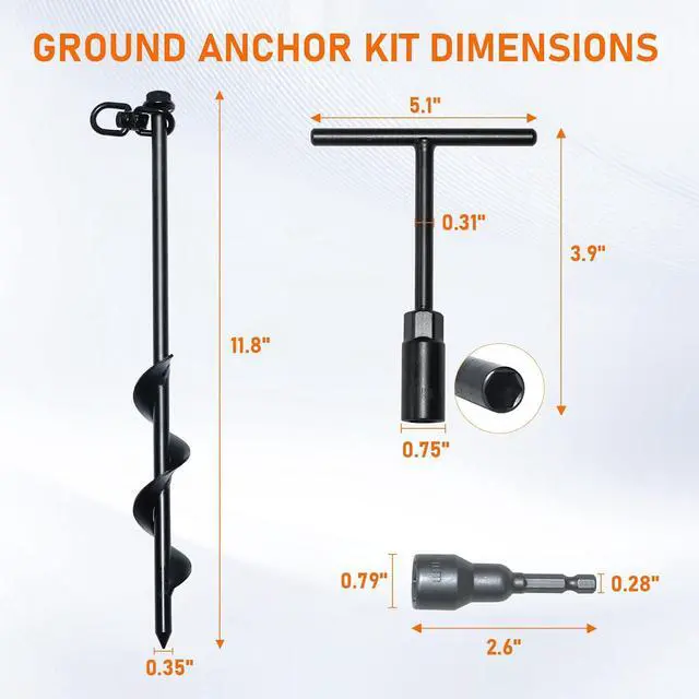 Alt view image 3 of 7 - Heavy Duty Ground Anchor Kit, 12 Spiral Screw-in Stakes with Drill Adapter & T-Handle, Secure Anchors for Trampoline, Tent, Canopy, Shed, Carport, Garden & Outdoor Use (Set of 4)