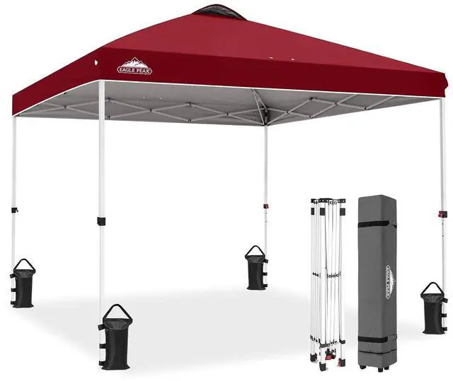 Main image of Pop Up Canopy Tent with Wheeled Carry Bag, 8 Stakes, 4 Ropes, 4 Weight Bags, Easy Set Up Tent Canopy, 10x10 ft, 100sqft of Shade, Burgundy