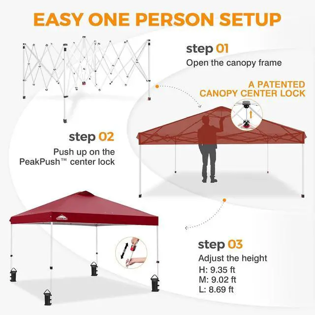 Alt view image 6 of 7 - Pop Up Canopy Tent with Wheeled Carry Bag, 8 Stakes, 4 Ropes, 4 Weight Bags, Easy Set Up Tent Canopy, 10x10 ft, 100sqft of Shade, Burgundy