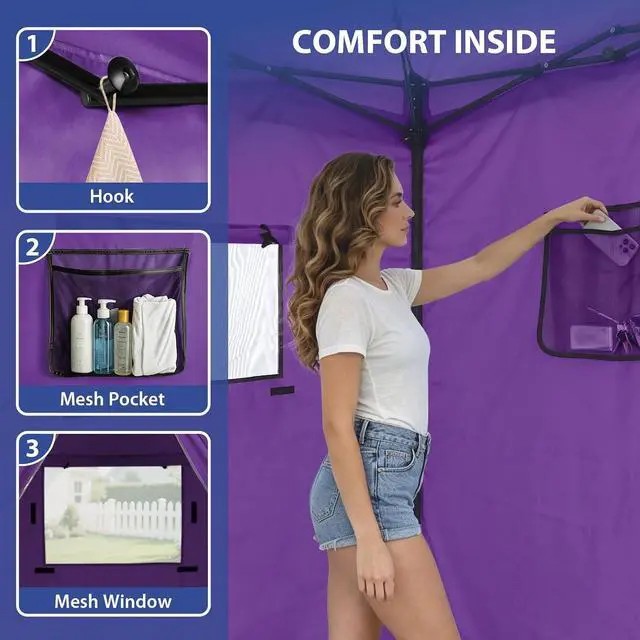 Alt view image 6 of 7 - Flex Ultra Compact 4x4 Pop-up Canopy, Sun Shelter, Changing Room, Portable Privacy Canopy Cabana for Pool, Fashion Photoshoots, or Camping, Purple