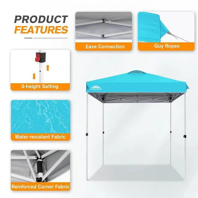 Alt view image 4 of 7 - Pop Up Canopy Tent with Wheeled Carry Bag, 8 Stakes, 4 Ropes, Easy Set Up Tent Canopy, 6.6x6.6 ft, Light Blue