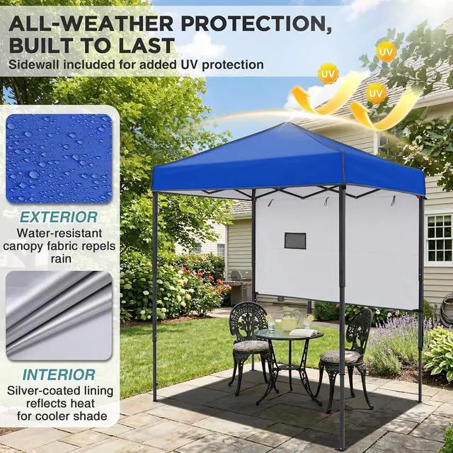 Alt view image 4 of 7 - 6x4 Instant Pop Up Canopy Tent with 1 Half Wall Panel, Straight Leg Sun Shelter, Portable Canopy with Carry Bag for Camping, Beach & Sports, Blue