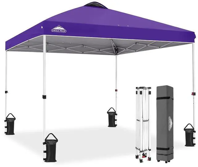 Main image of Pop Up Canopy Tent with Wheeled Carry Bag, 8 Stakes, 4 Ropes, 4 Weight Bags, Easy Set Up Tent Canopy, 10x10 ft, 100sqft of Shade, Purple