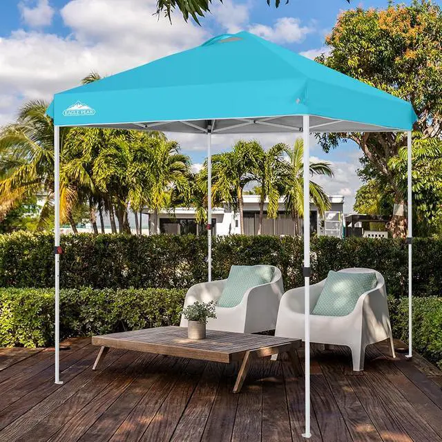 Alt view image 7 of 7 - Pop Up Canopy Tent with Wheeled Carry Bag, 8 Stakes, 4 Ropes, Easy Set Up Tent Canopy, 6.6x6.6 ft, Light Blue