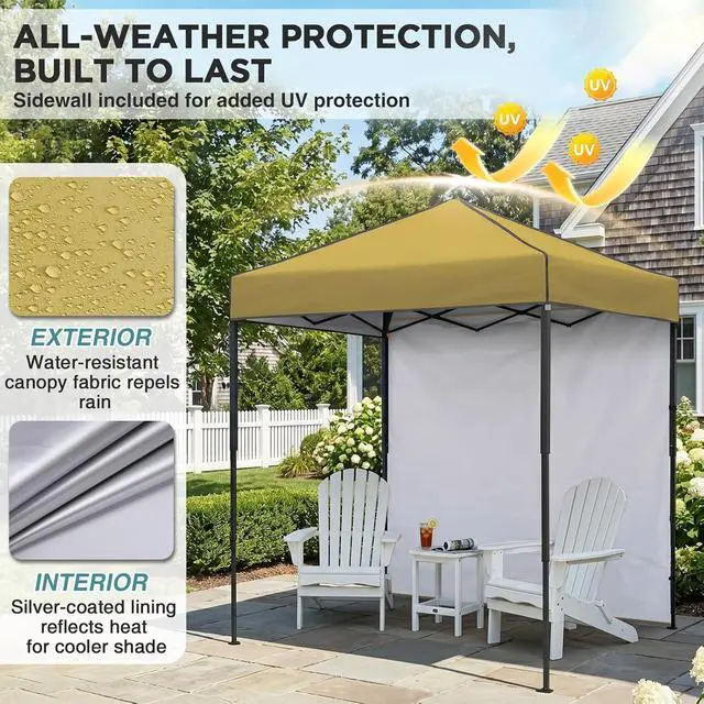 Alt view image 4 of 7 - 6x4 Instant Pop Up Canopy Tent with 1 Side Wall Panel, Straight Leg Sun Shelter, Portable Canopy with Carry Bag for Camping, Beach & Sports, Beige