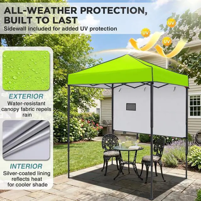Alt view image 4 of 7 - 6x4 Instant Pop Up Canopy Tent with 1 Half Wall Panel, Straight Leg Sun Shelter, Portable Canopy with Carry Bag for Camping, Beach & Sports, Neon Green