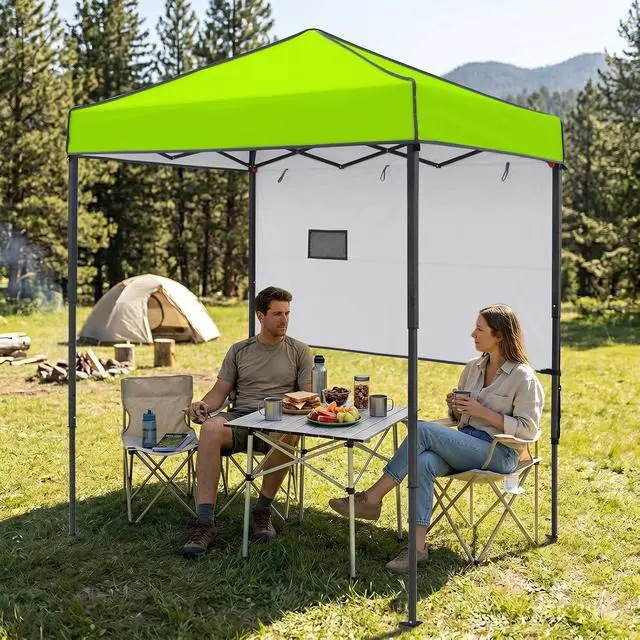 Alt view image 5 of 7 - 6x4 Instant Pop Up Canopy Tent with 1 Half Wall Panel, Straight Leg Sun Shelter, Portable Canopy with Carry Bag for Camping, Beach & Sports, Neon Green