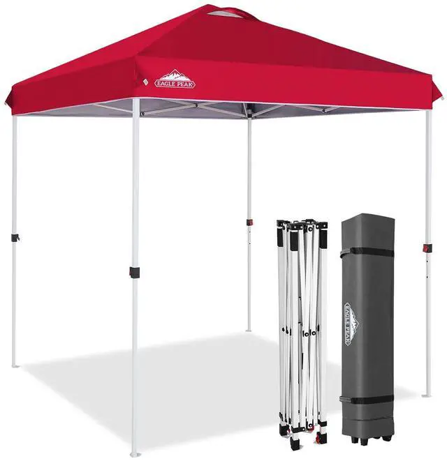 Main image of Pop Up Canopy Tent with Wheeled Carry Bag, 8 Stakes, 4 Ropes, Easy Set Up Tent Canopy, 6.6x6.6 ft, Red