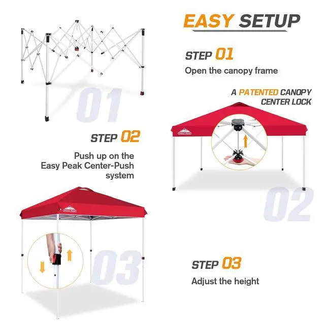 Alt view image 2 of 7 - Pop Up Canopy Tent with Wheeled Carry Bag, 8 Stakes, 4 Ropes, Easy Set Up Tent Canopy, 6.6x6.6 ft, Red
