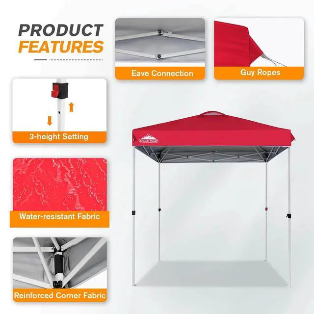 Alt view image 4 of 7 - Pop Up Canopy Tent with Wheeled Carry Bag, 8 Stakes, 4 Ropes, Easy Set Up Tent Canopy, 6.6x6.6 ft, Red