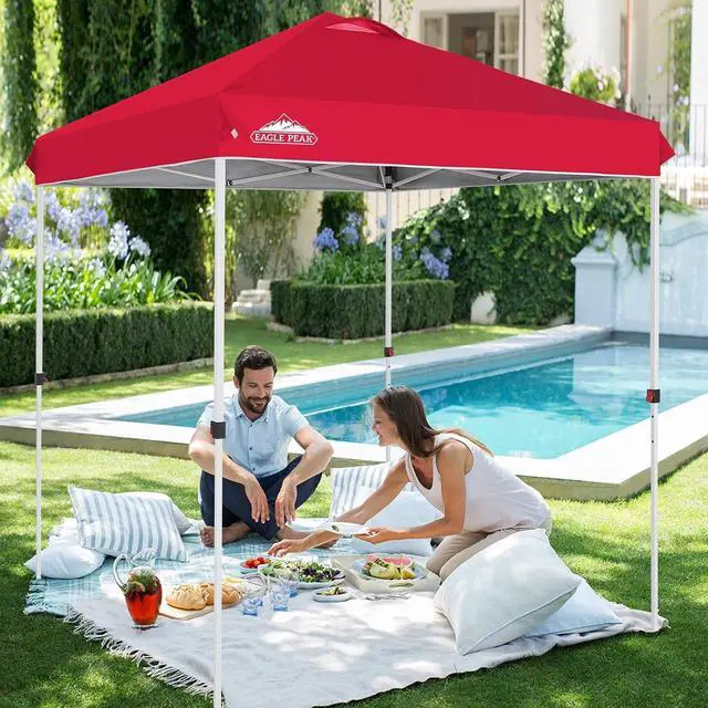 Alt view image 5 of 7 - Pop Up Canopy Tent with Wheeled Carry Bag, 8 Stakes, 4 Ropes, Easy Set Up Tent Canopy, 6.6x6.6 ft, Red