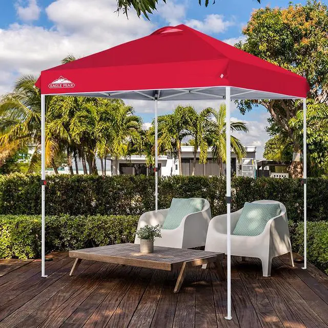 Alt view image 7 of 7 - Pop Up Canopy Tent with Wheeled Carry Bag, 8 Stakes, 4 Ropes, Easy Set Up Tent Canopy, 6.6x6.6 ft, Red