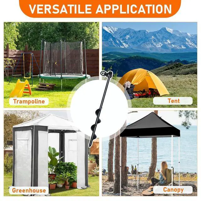Alt view image 4 of 7 - Heavy Duty Ground Anchor Kit, 12 Spiral Screw-in Stakes with Drill Adapter & T-Handle, Secure Anchors for Trampoline, Tent, Canopy, Shed, Carport, Garden & Outdoor Use (Set of 4)