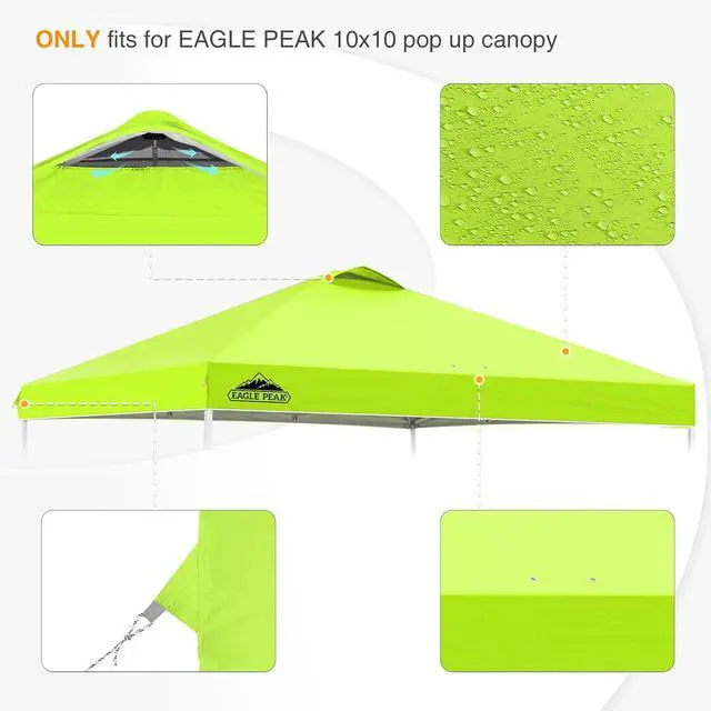Alt view image 4 of 7 - Replacement Canopy Top for Eagle Peak 10x10 Straight Leg Pop Up Canopy Frame Only, Canopy Cover with Air Vent, UPF 50+, Frame NOT Included, Neon Green