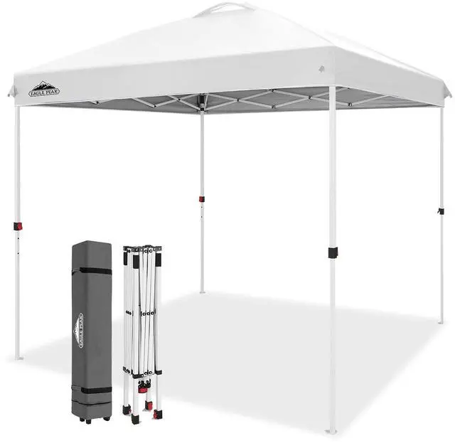 Main image of Pop Up Canopy Tent with Wheeled Carry Bag, 8 Stakes, 4 Ropes, Easy Set Up Tent Canopy, 8x8 ft, White
