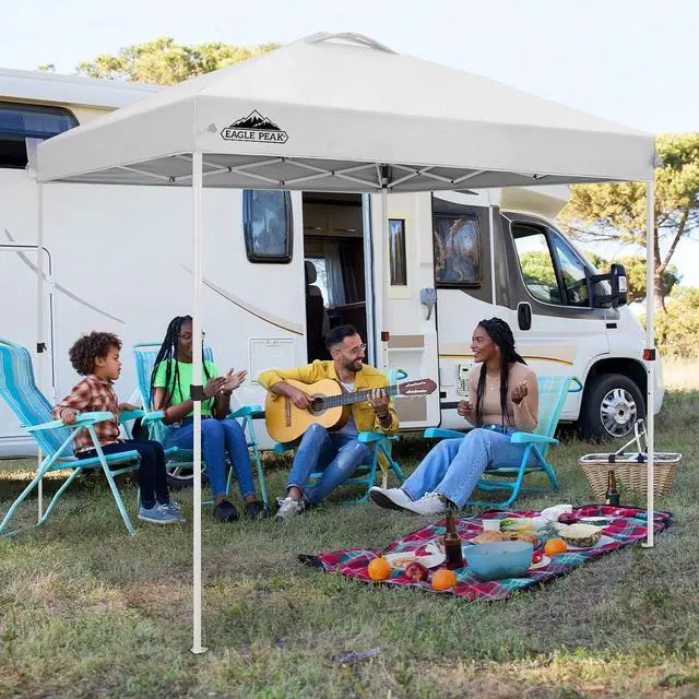 Alt view image 2 of 7 - Pop Up Canopy Tent with Wheeled Carry Bag, 8 Stakes, 4 Ropes, Easy Set Up Tent Canopy, 8x8 ft, White
