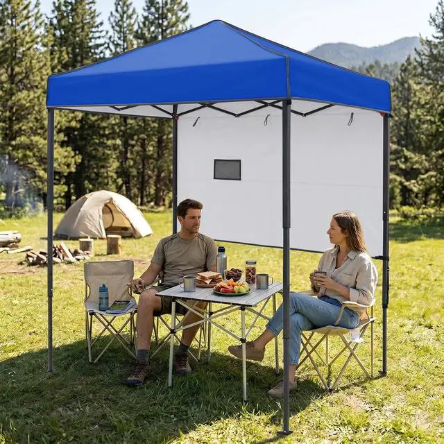 Alt view image 5 of 7 - 6x4 Instant Pop Up Canopy Tent with 1 Half Wall Panel, Straight Leg Sun Shelter, Portable Canopy with Carry Bag for Camping, Beach & Sports, Blue