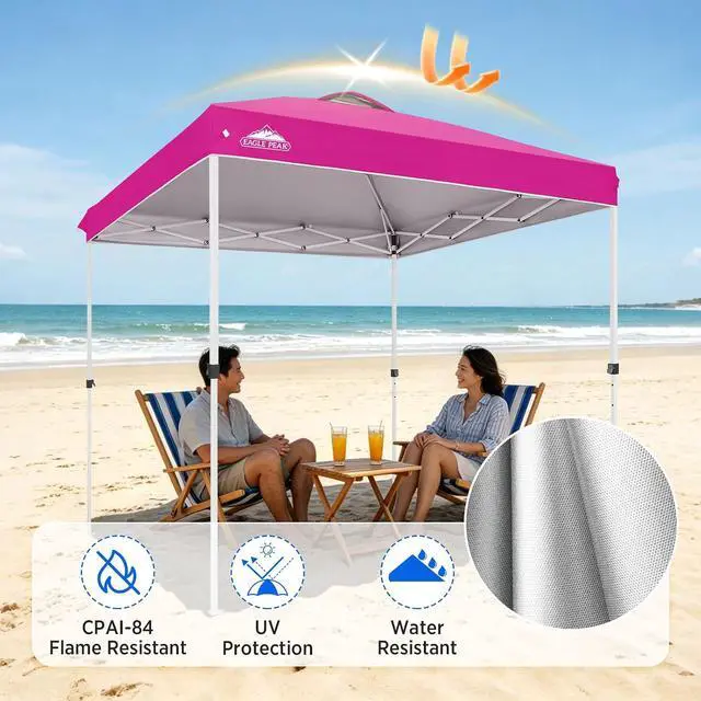 Alt view image 2 of 7 - Pop Up Canopy Tent with Wheeled Carry Bag, 8 Stakes, 4 Ropes, Easy Set Up Tent Canopy, 8x8 ft, Pink