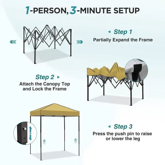 Alt view image 2 of 7 - 6x4 Instant Pop Up Canopy Tent, Straight Leg Sun Shelter, Portable Canopy with Carry Bag for Camping, Beach & Sports, Beige