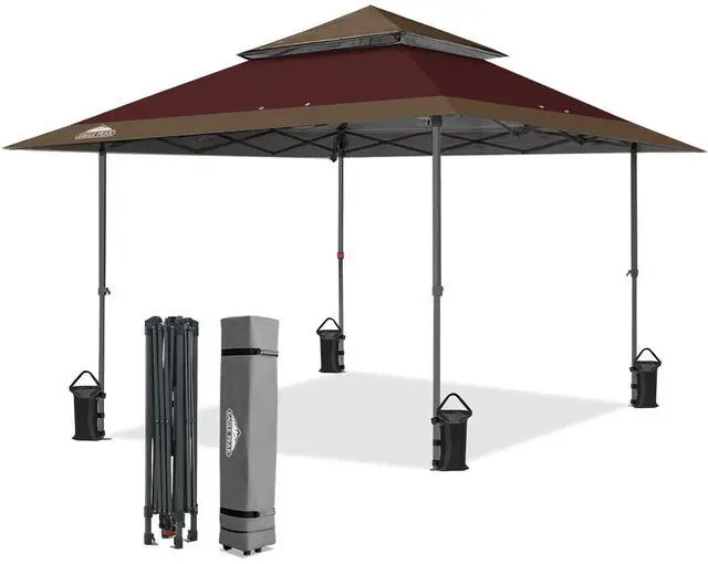 Main image of 13x13 Straight Leg Pop Up Canopy Tent Instant Outdoor Canopy Easy Single Person Set up Folding Shelter w/Auto Extending Eaves 169 Square Feet of Shade (Burgundy/Brown)