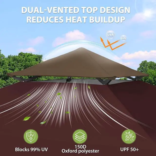 Alt view image 2 of 7 - 13x13 Straight Leg Pop Up Canopy Tent Instant Outdoor Canopy Easy Single Person Set up Folding Shelter w/Auto Extending Eaves 169 Square Feet of Shade (Burgundy/Brown)