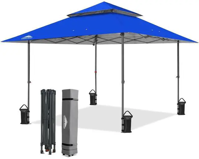 Main image of 13x13 Straight Leg Pop Up Canopy Tent Instant Outdoor Canopy Easy Single Person Set up Folding Shelter w/Auto Extending Eaves 169 Square Feet of Shade (Blue)