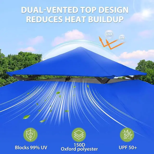 Alt view image 2 of 7 - 13x13 Straight Leg Pop Up Canopy Tent Instant Outdoor Canopy Easy Single Person Set up Folding Shelter w/Auto Extending Eaves 169 Square Feet of Shade (Blue)