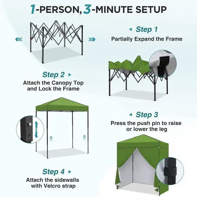 Alt view image 2 of 7 - 6x4 Instant Pop Up Canopy Tent with 4 Side Wall Panels, Straight Leg Sun Shelter, Portable Canopy with Carry Bag for Camping, Beach & Sports, Grass Green