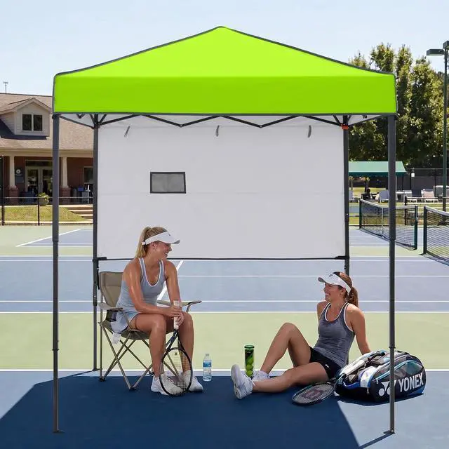 Alt view image 7 of 7 - 6x4 Instant Pop Up Canopy Tent with 1 Half Wall Panel, Straight Leg Sun Shelter, Portable Canopy with Carry Bag for Camping, Beach & Sports, Neon Green