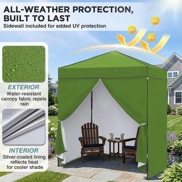 Alt view image 4 of 7 - 6x4 Instant Pop Up Canopy Tent with 4 Side Wall Panels, Straight Leg Sun Shelter, Portable Canopy with Carry Bag for Camping, Beach & Sports, Grass Green