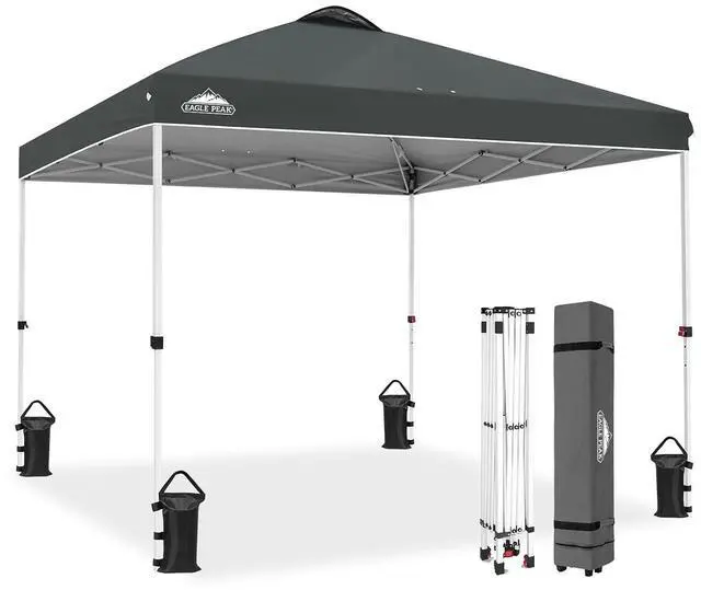 Main image of Pop Up Canopy Tent with Wheeled Carry Bag, 8 Stakes, 4 Ropes, 4 Weight Bags, Easy Set Up Tent Canopy, 10x10 ft, 100sqft of Shade, Gray
