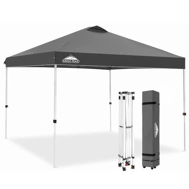 Alt view image 4 of 7 - Pop Up Canopy Tent with Wheeled Carry Bag, 8 Stakes, 4 Ropes, 4 Weight Bags, Easy Set Up Tent Canopy, 10x10 ft, 100sqft of Shade, Gray