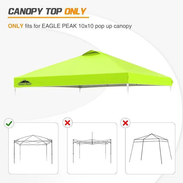 Alt view image 7 of 7 - Replacement Canopy Top for Eagle Peak 10x10 Straight Leg Pop Up Canopy Frame Only, Canopy Cover with Air Vent, UPF 50+, Frame NOT Included, Neon Green