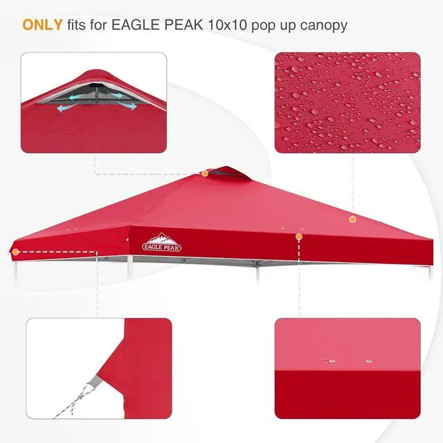 Alt view image 4 of 7 - Replacement Canopy Top for Eagle Peak 10x10 Straight Leg Pop Up Canopy Frame Only, Canopy Cover with Air Vent, UPF 50+, Frame NOT Included, Red