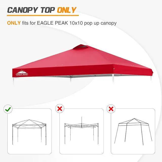 Alt view image 7 of 7 - Replacement Canopy Top for Eagle Peak 10x10 Straight Leg Pop Up Canopy Frame Only, Canopy Cover with Air Vent, UPF 50+, Frame NOT Included, Red