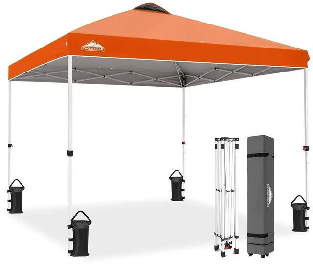 Main image of Pop Up Canopy Tent with Wheeled Carry Bag, 8 Stakes, 4 Ropes, 4 Weight Bags, Easy Set Up Tent Canopy, 10x10 ft, 100sqft of Shade, Orange