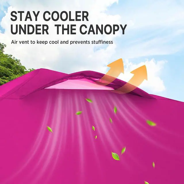 Alt view image 7 of 7 - Pop Up Canopy Tent with Wheeled Carry Bag, 8 Stakes, 4 Ropes, Easy Set Up Tent Canopy, 8x8 ft, Pink