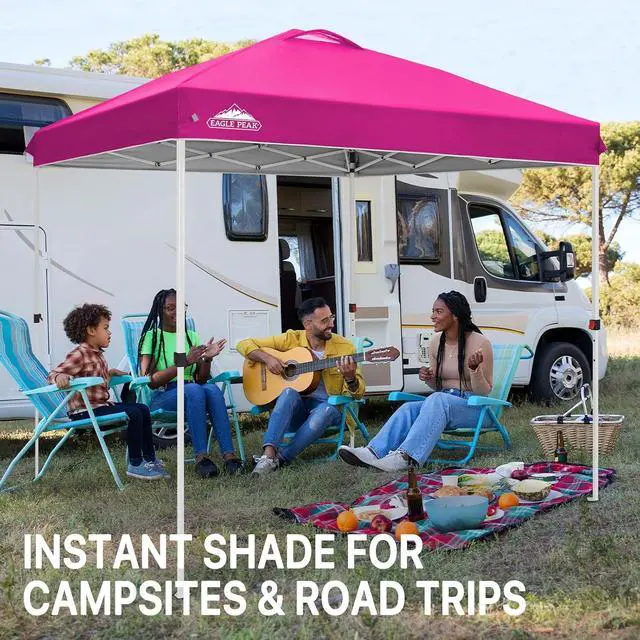 Alt view image 5 of 7 - Pop Up Canopy Tent with Wheeled Carry Bag, 8 Stakes, 4 Ropes, Easy Set Up Tent Canopy, 8x8 ft, Pink