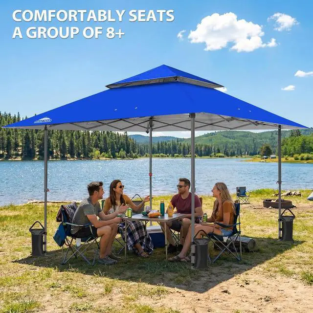Alt view image 5 of 7 - 13x13 Straight Leg Pop Up Canopy Tent Instant Outdoor Canopy Easy Single Person Set up Folding Shelter w/Auto Extending Eaves 169 Square Feet of Shade (Blue)