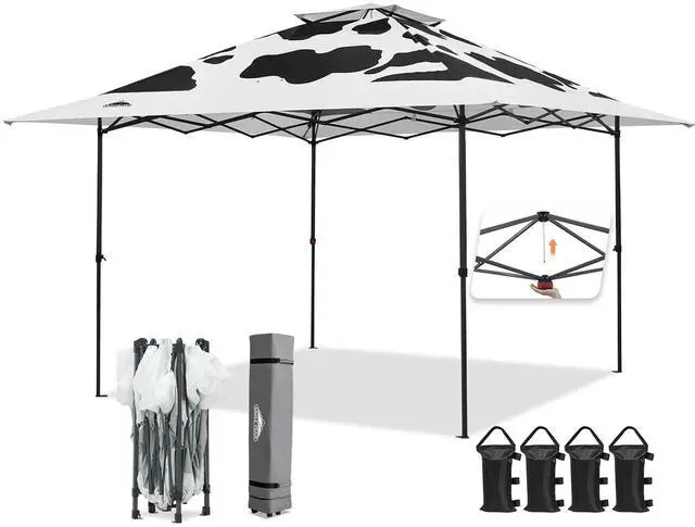 Main image of 13x13 Straight Leg Pop Up Canopy Tent Instant Outdoor Canopy Easy Single Person Set up Folding Shelter w/Auto Extending Eaves 169 Square Feet of Shade (Cow Print)