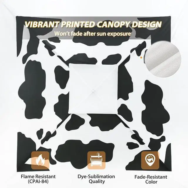 Alt view image 6 of 7 - 13x13 Straight Leg Pop Up Canopy Tent Instant Outdoor Canopy Easy Single Person Set up Folding Shelter w/Auto Extending Eaves 169 Square Feet of Shade (Cow Print)