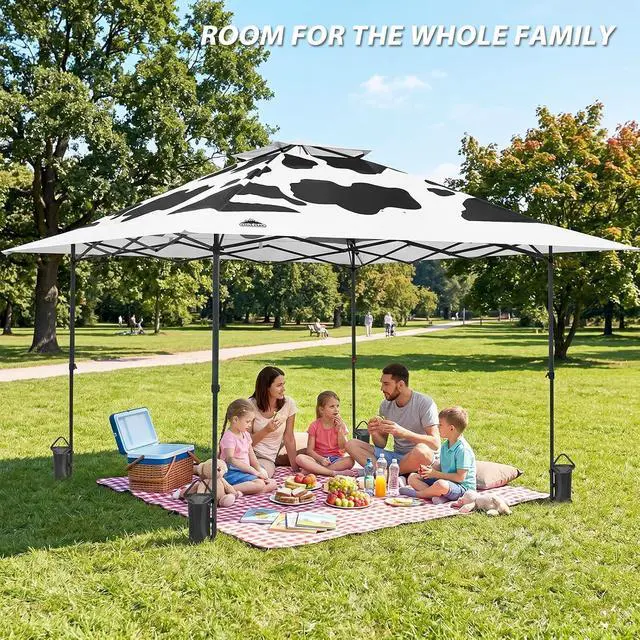 Alt view image 5 of 7 - 13x13 Straight Leg Pop Up Canopy Tent Instant Outdoor Canopy Easy Single Person Set up Folding Shelter w/Auto Extending Eaves 169 Square Feet of Shade (Cow Print)