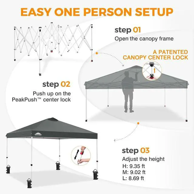 Alt view image 7 of 7 - Pop Up Canopy Tent with Wheeled Carry Bag, 8 Stakes, 4 Ropes, 4 Weight Bags, Easy Set Up Tent Canopy, 10x10 ft, 100sqft of Shade, Gray